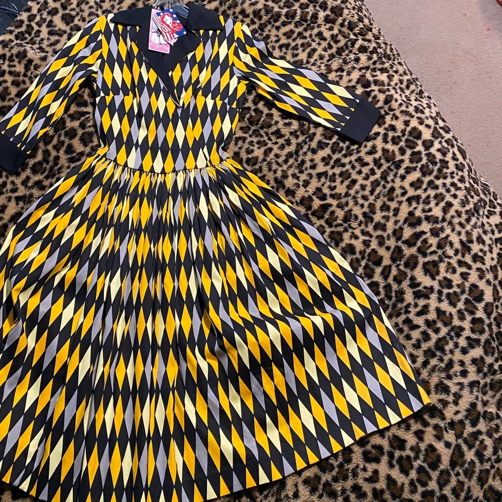 Pinup Couture Clothing Edie Dress Long Sleeve Halloween Harlequin Small Bettie